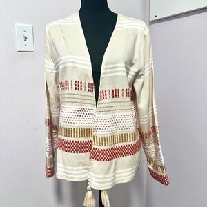 Soft Surroundings cotton blend Nordic-Inspired Cream and Red‎ Cardigan L